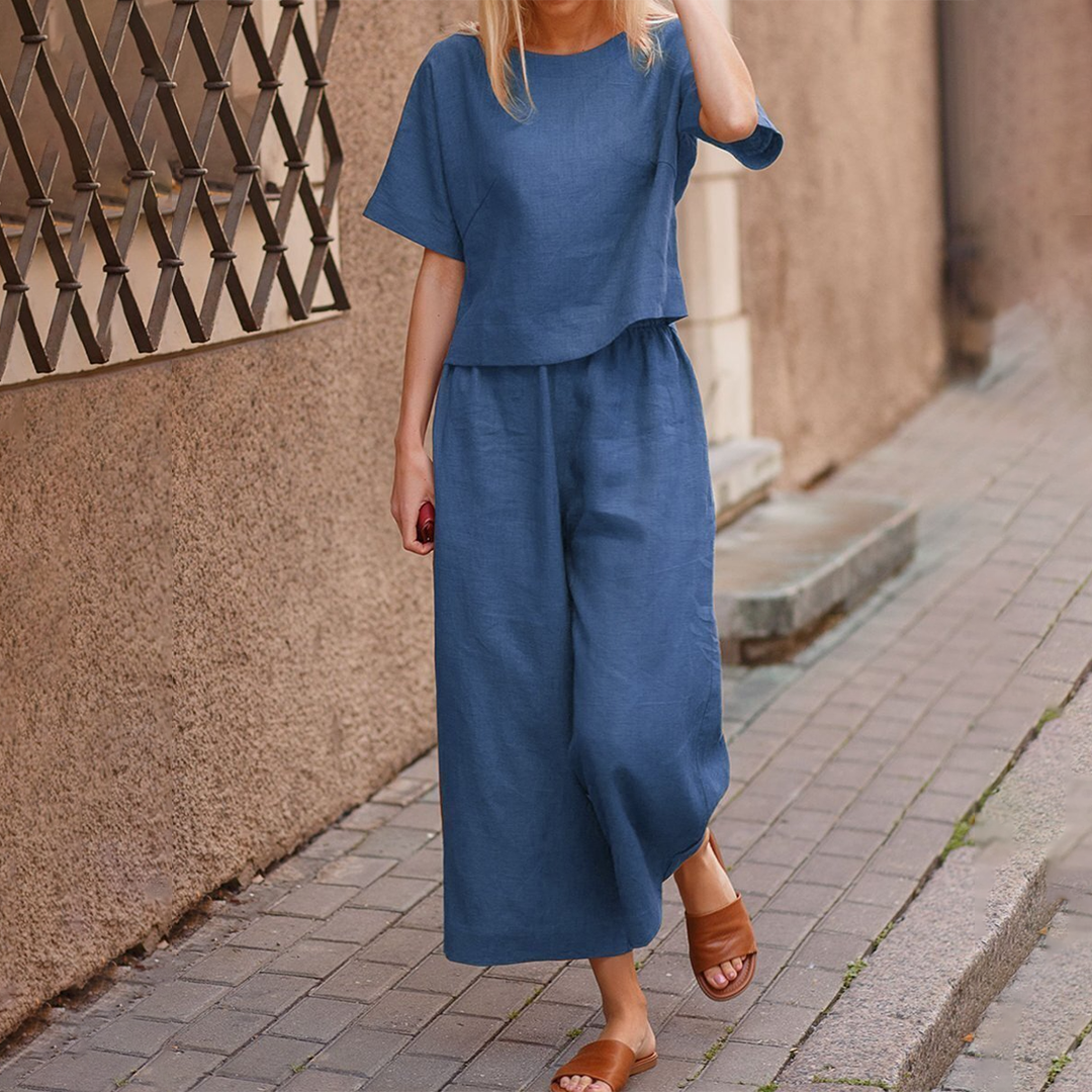 Ensemble Deux Pièces Été pour Femme - Haut Manches Courtes et Pantalon Léger