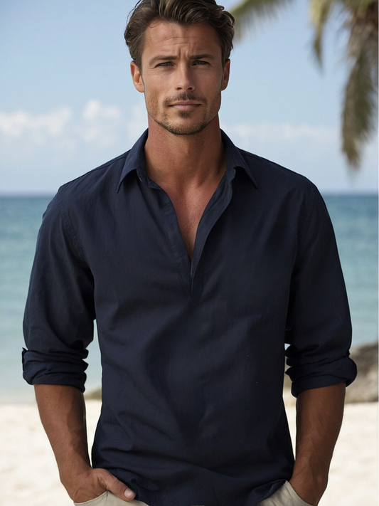 Chemise Homme Lin Naturel Manches Longues - LuxeStyle