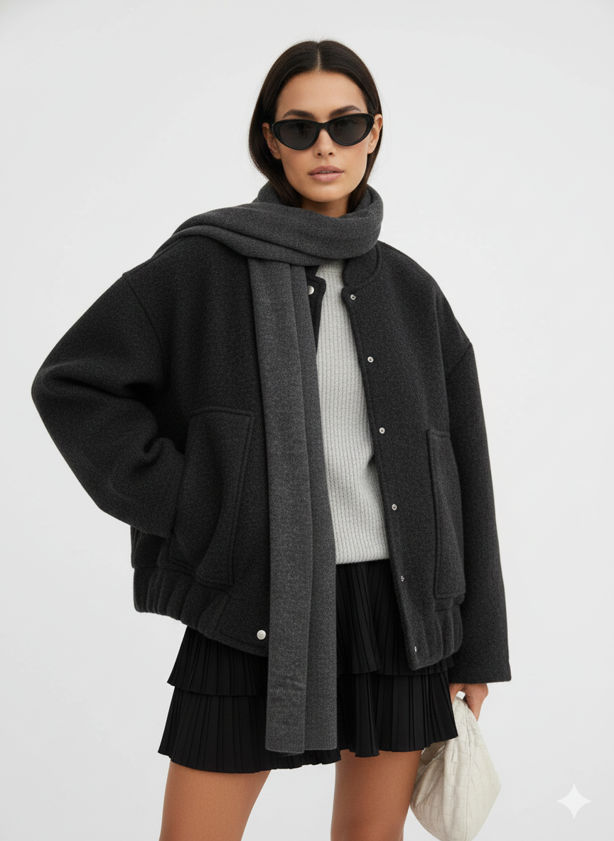 Veste Femme Décontractée - Blouson Oversize Col Montant Élégant - LuxeStyle