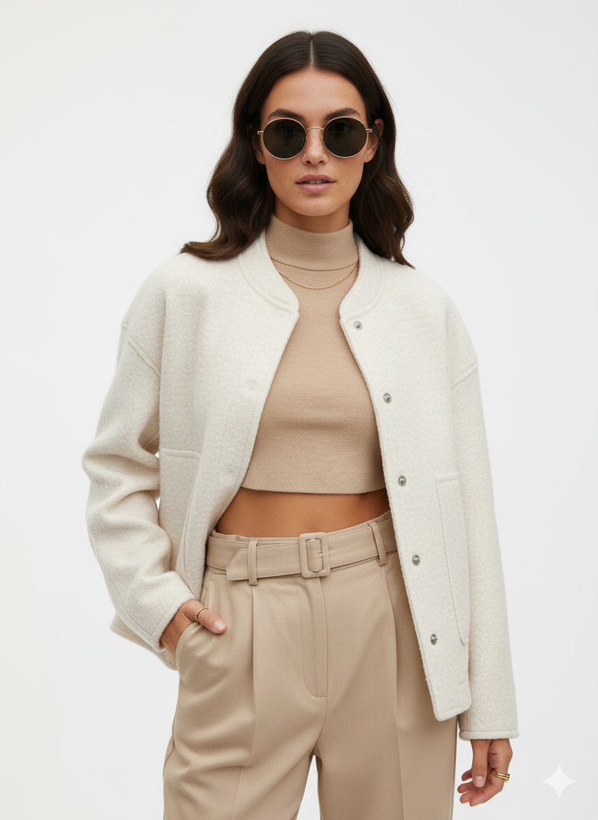 Veste Femme Décontractée - Blouson Oversize Col Montant Élégant