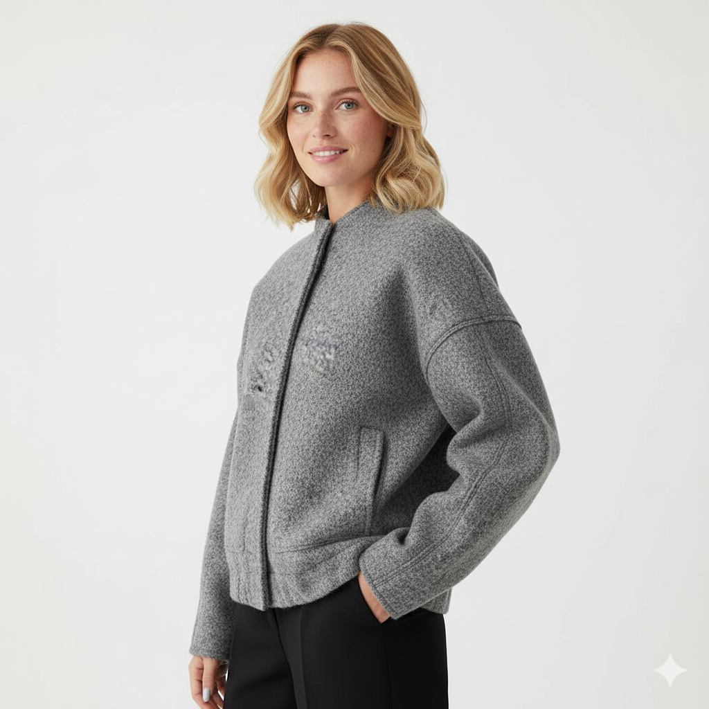 Veste Femme Décontractée - Blouson Oversize Col Montant Élégant