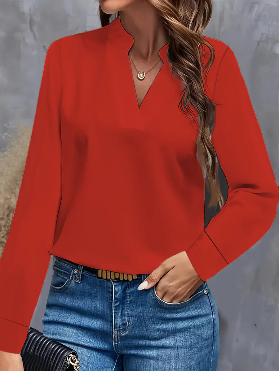 Blouse Féminine Col en V Manches Longues