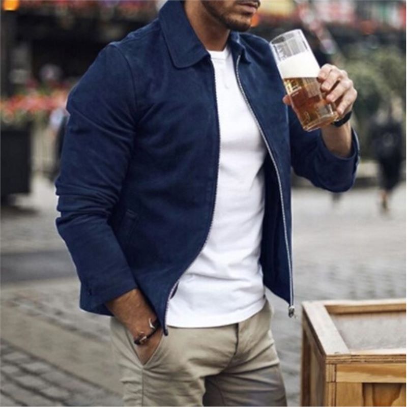 Veste cuir brun homme zippée