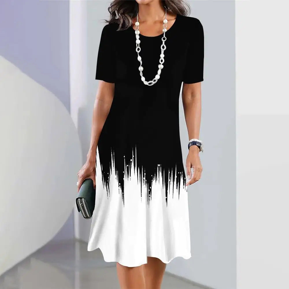 Robe Femme Colorée Évasée, Manches Courtes & Imprimé Chic - LuxeStyle