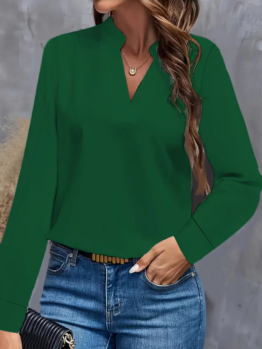 Blouse Féminine Col en V Manches Longues
