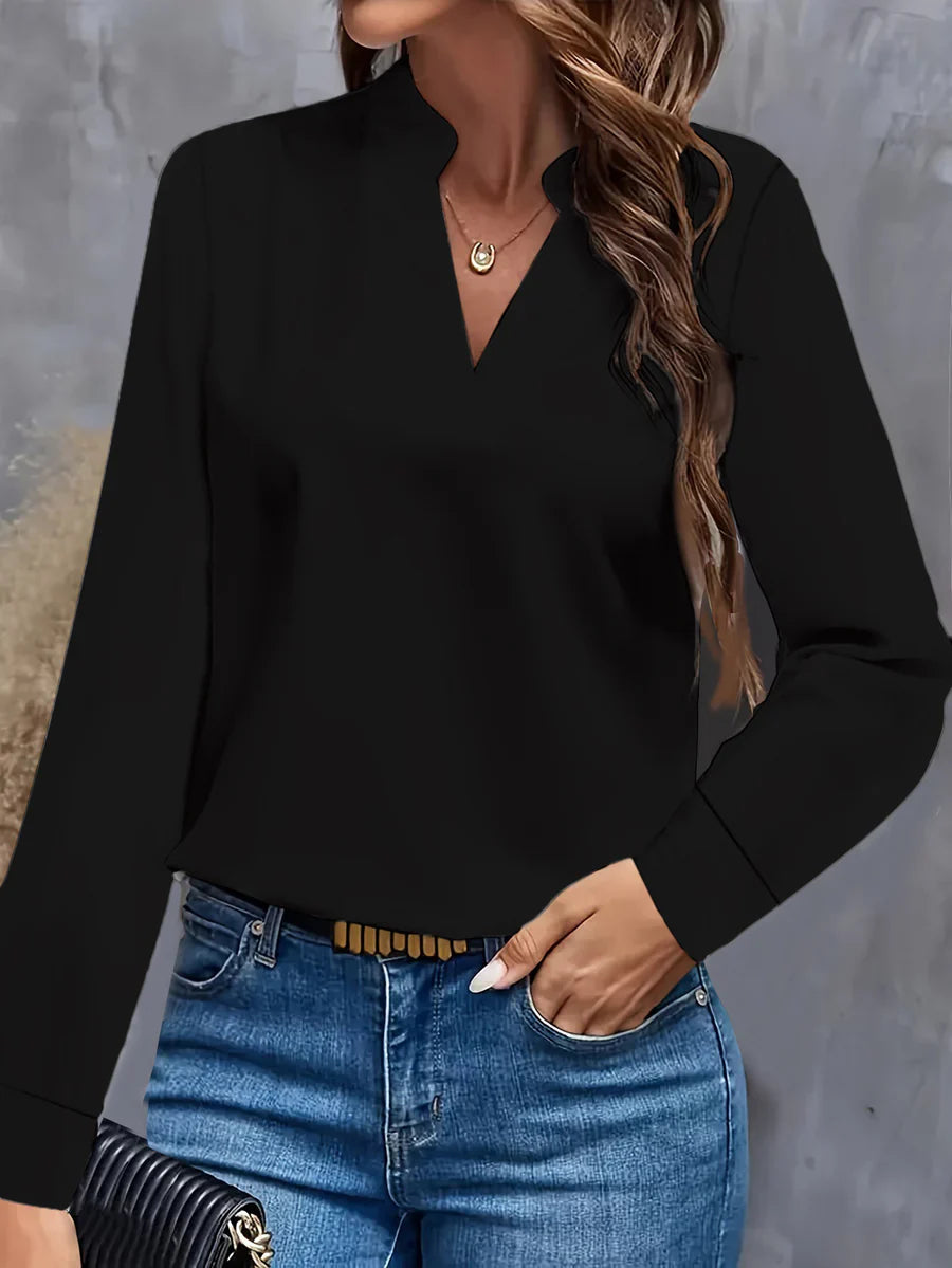 Blouse Féminine Col en V Manches Longues