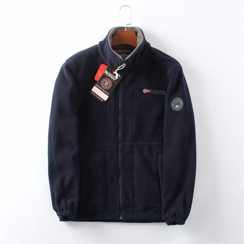 Veste hiver zippée brun homme avec logo cousu
