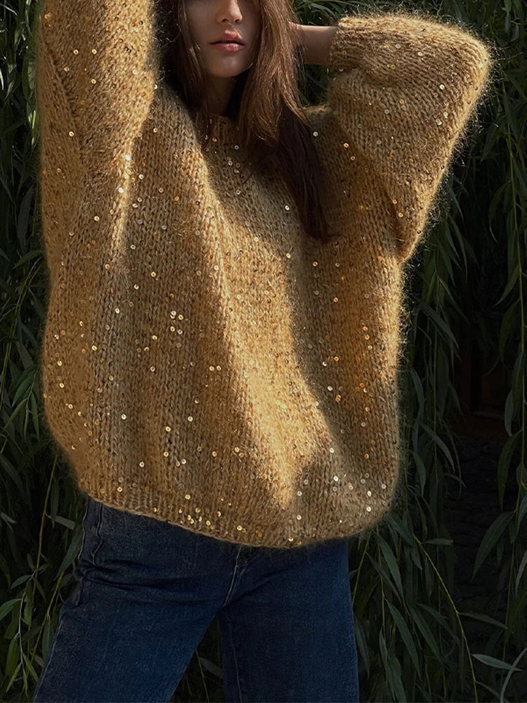 Pull Femme Hiver Élégant à Paillettes et Manches Longues - LuxeStyle
