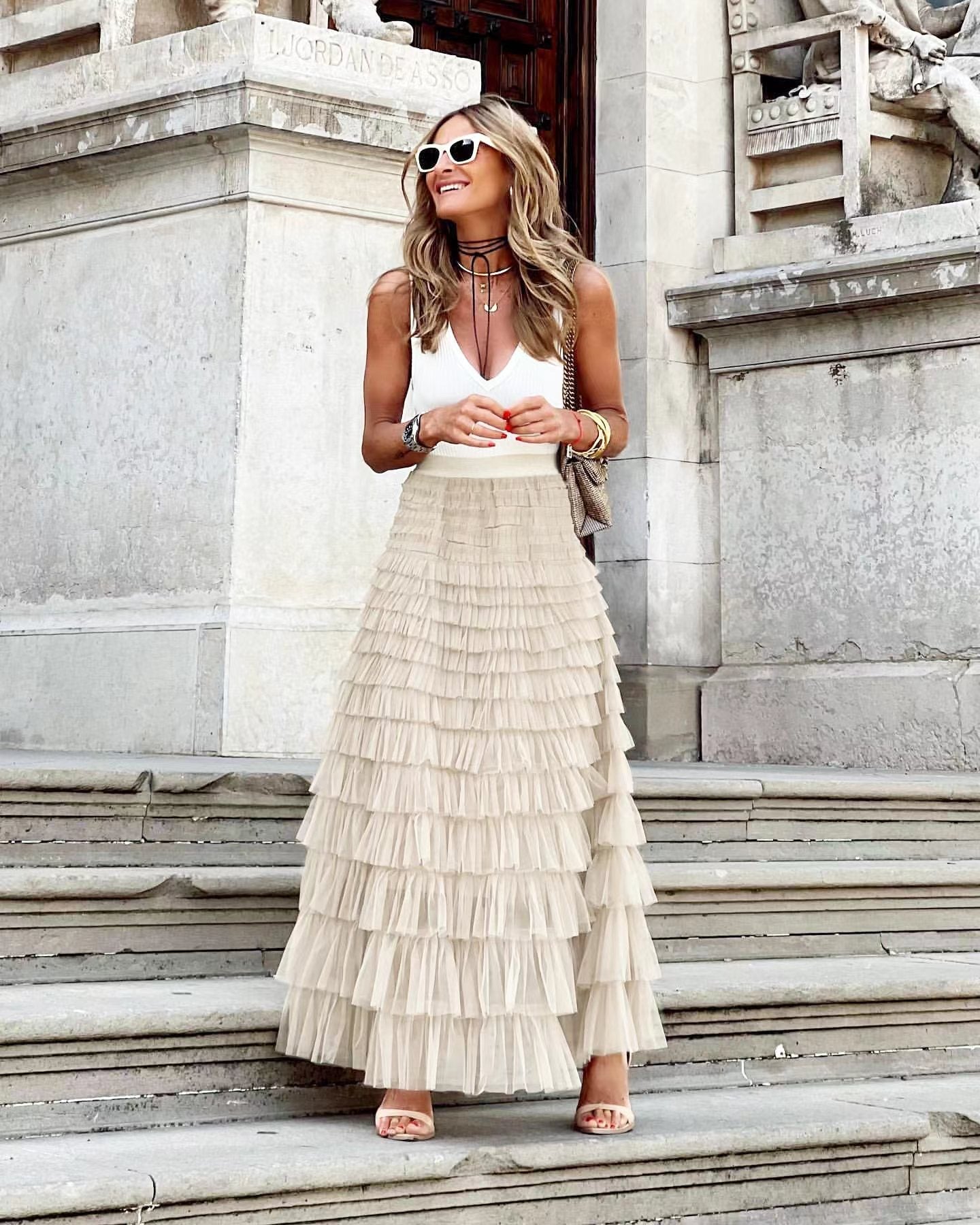 Jupe maxi plissée naturelle femme