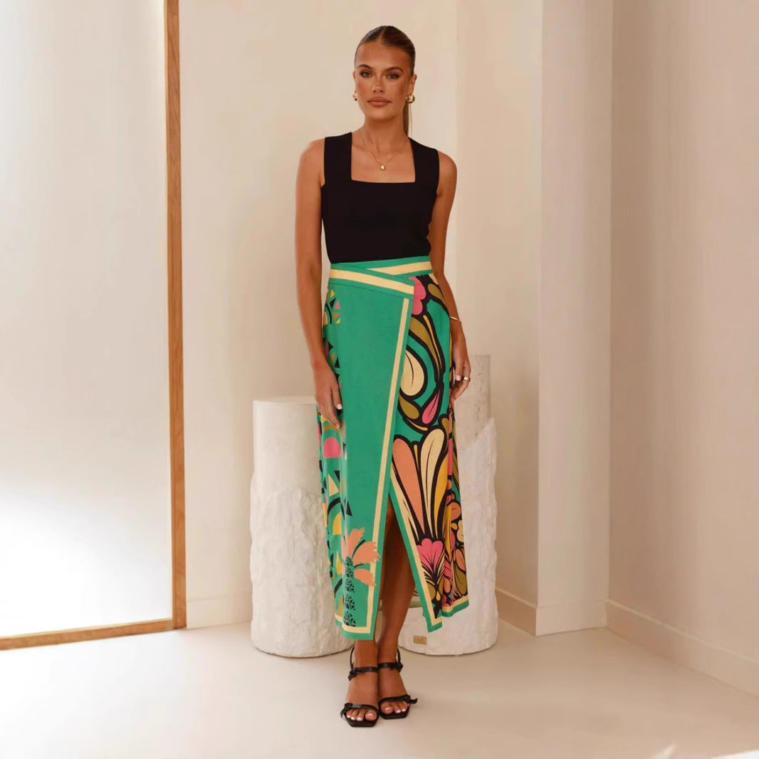 Jupe Femme Élégante Mi-Longue avec Poche et Imprimé Coloré - LuxeStyle