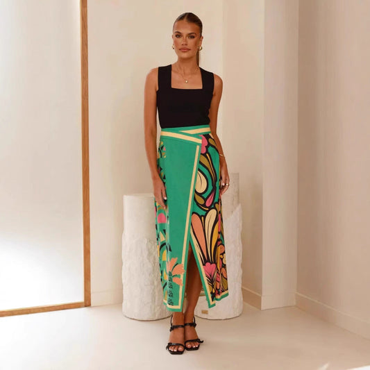 Jupe Femme Élégante Mi-Longue avec Poche et Imprimé Coloré - LuxeStyle
