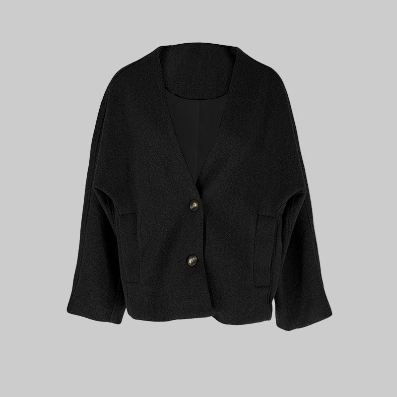 Manteau Femme Élégant Col en V et Fermeture Boutons
