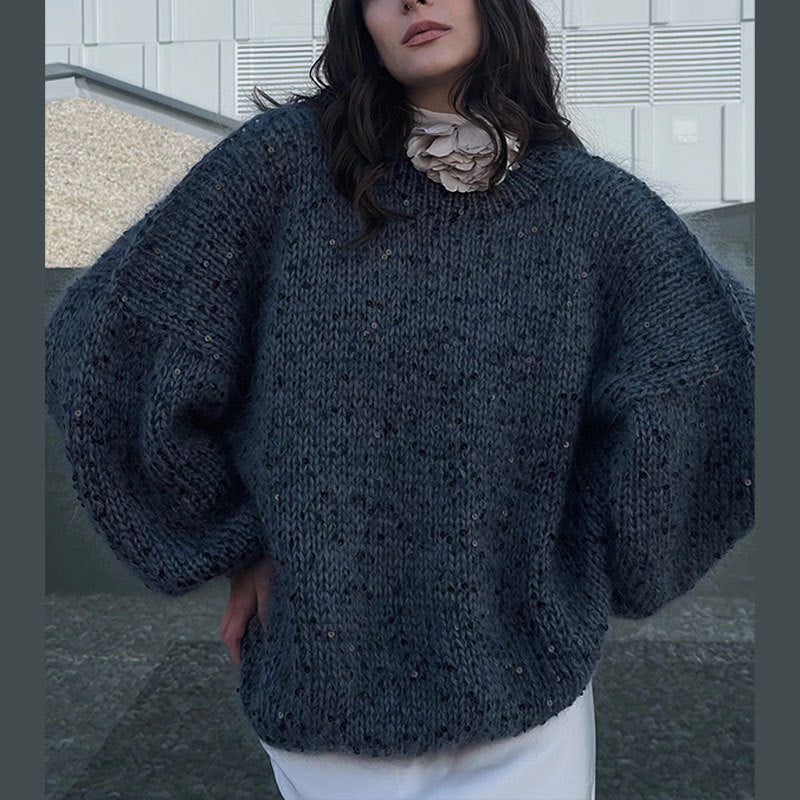 Pull Femme Hiver Élégant à Paillettes et Manches Longues
