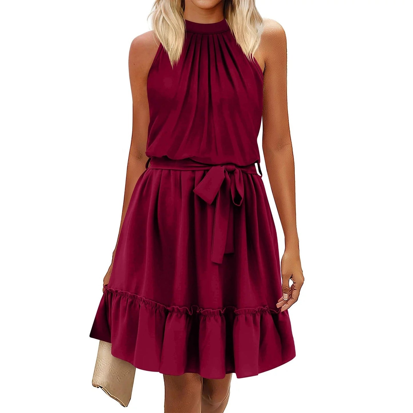 Robe été rouge décolletée pour femme - LuxeStyle