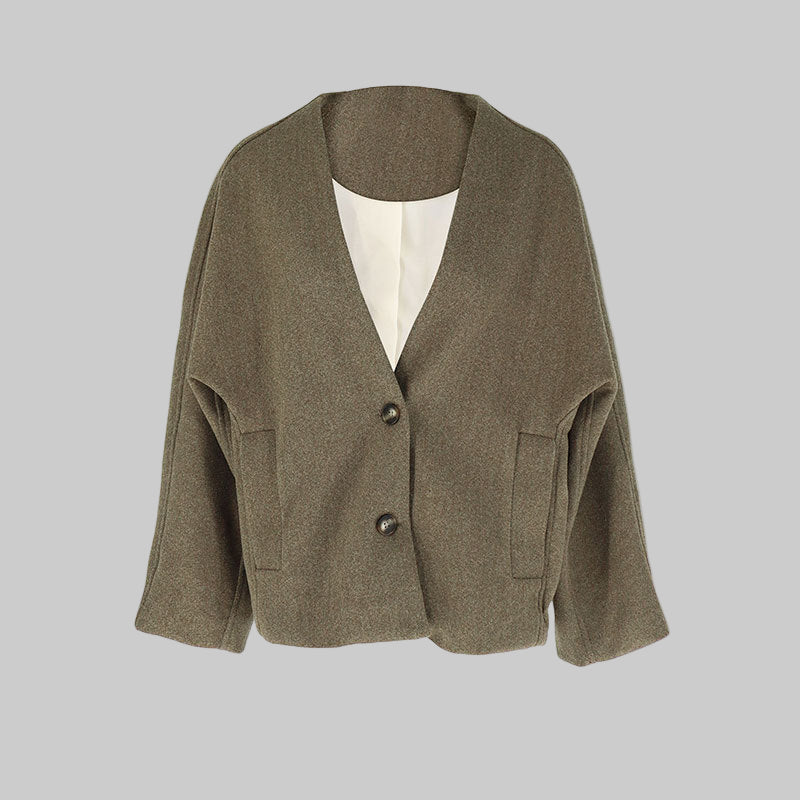 Manteau Femme Élégant Col en V et Fermeture Boutons - LuxeStyle