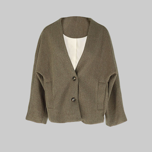 Manteau Femme Élégant Col en V et Fermeture Boutons - LuxeStyle