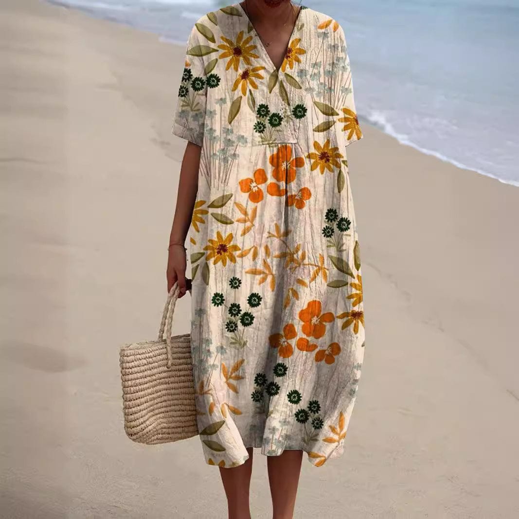 Robe Été Florale en Lin Léger pour Femme