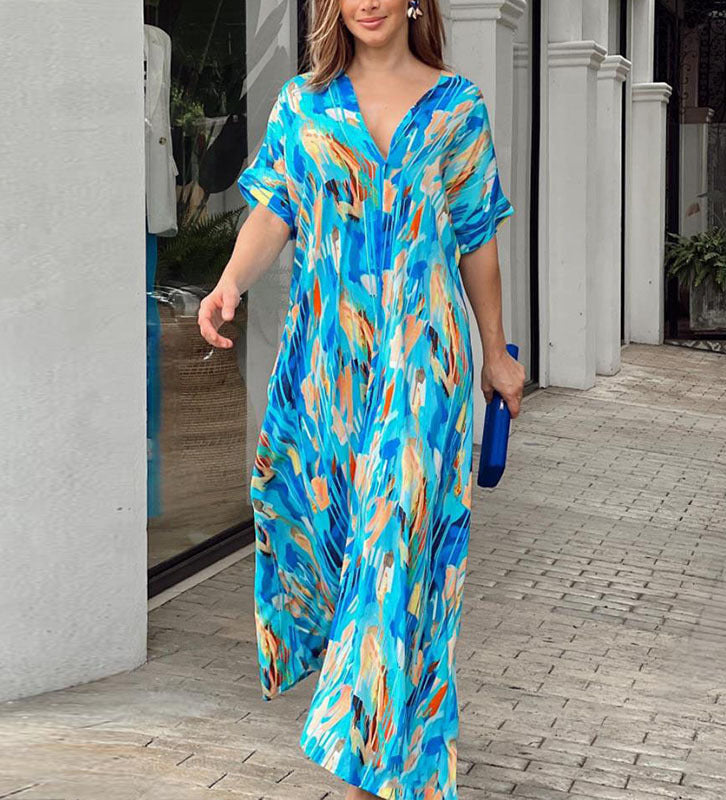 Robe de Plage Élégante Femme – Caftan Léger Imprimé Floral pour Été
