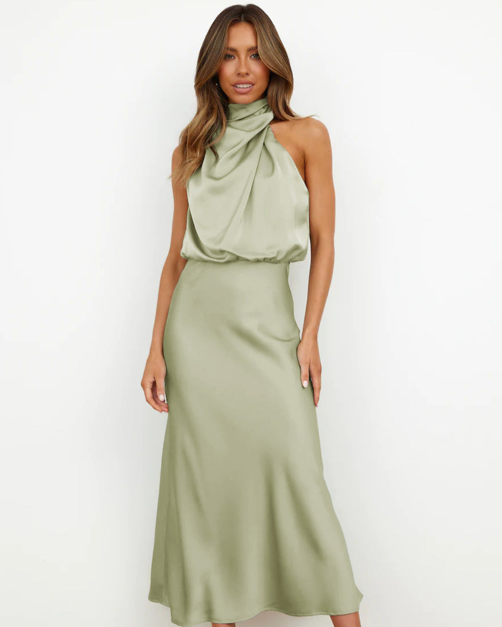 Robe Été Verte Décolletée pour Femme
