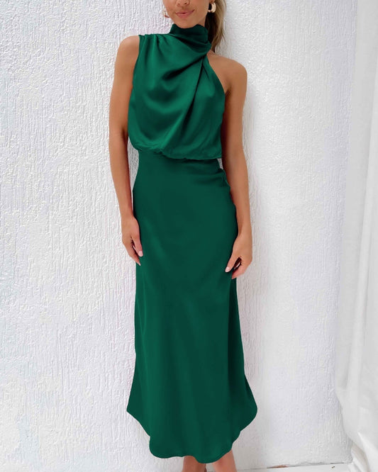 Robe Été Verte Décolletée pour Femme - LuxeStyle