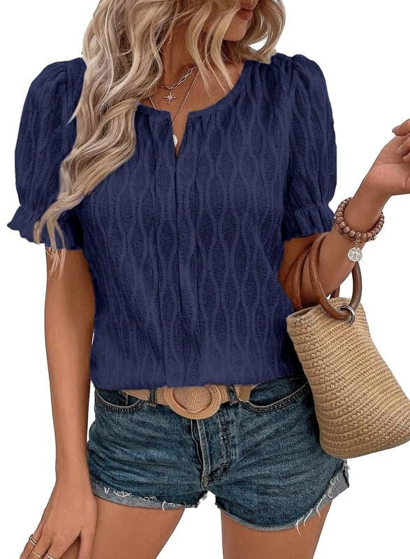 Blouse Femme Noir Élégante Manches Courtes