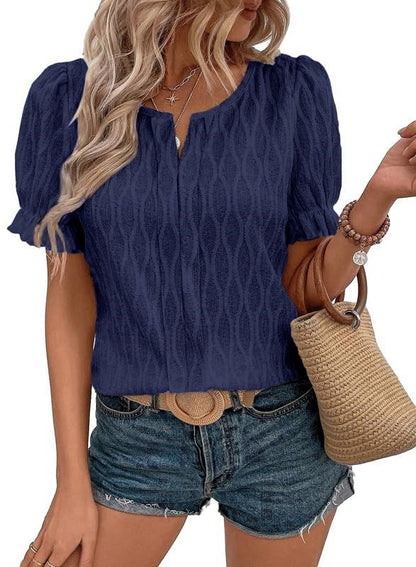 Blouse Femme Noir Élégante Manches Courtes
