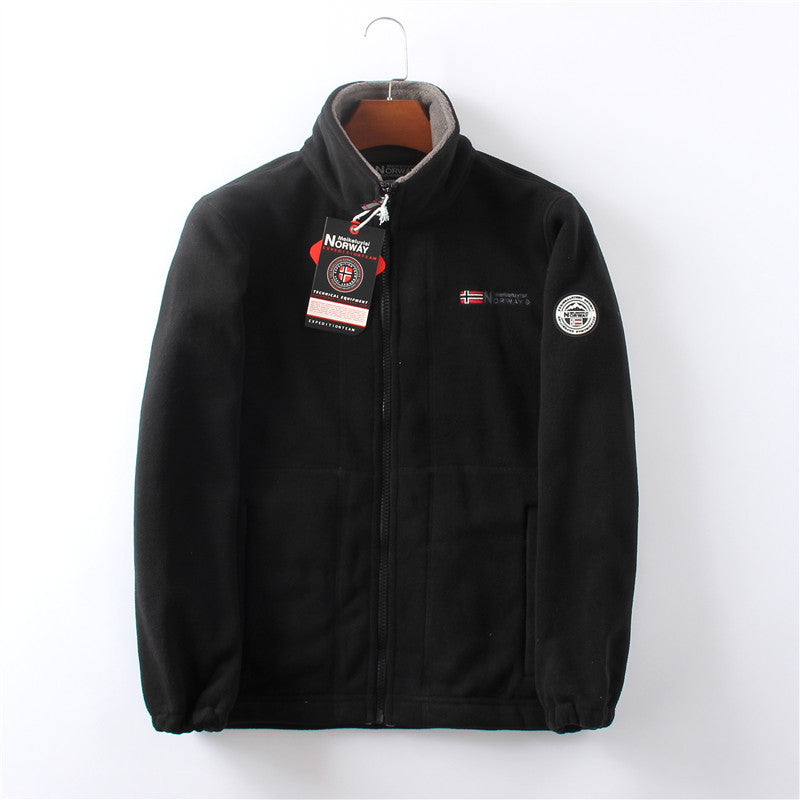 Veste hiver zippée brun homme avec logo cousu