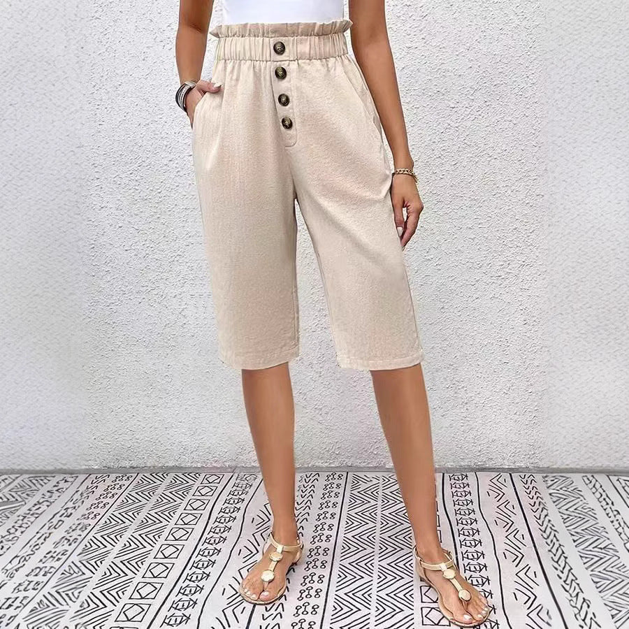 Bermuda Détente Femme Haute Waist Marine