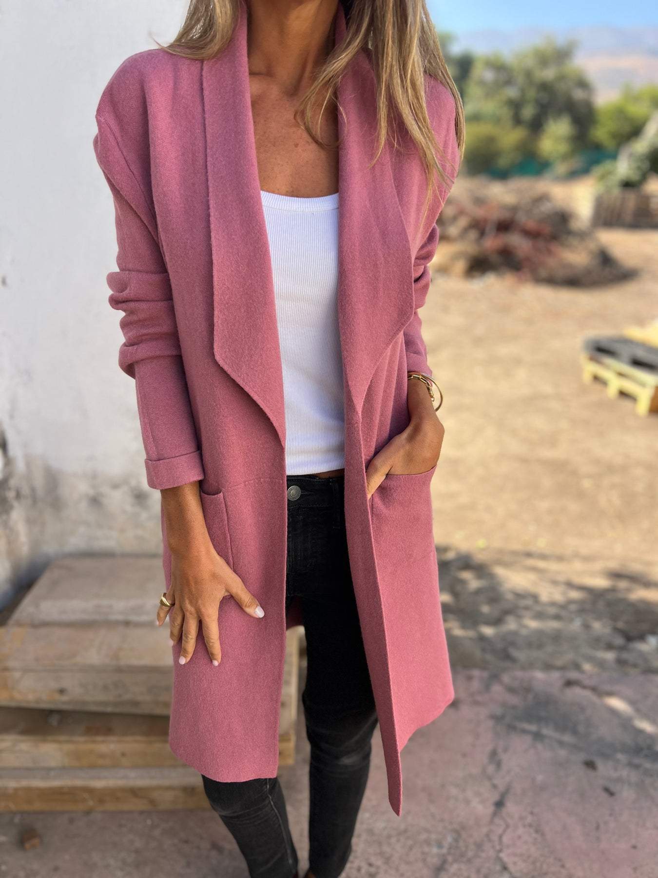Manteau Femme Rose Vichy Douillet avec Poches - LuxeStyle