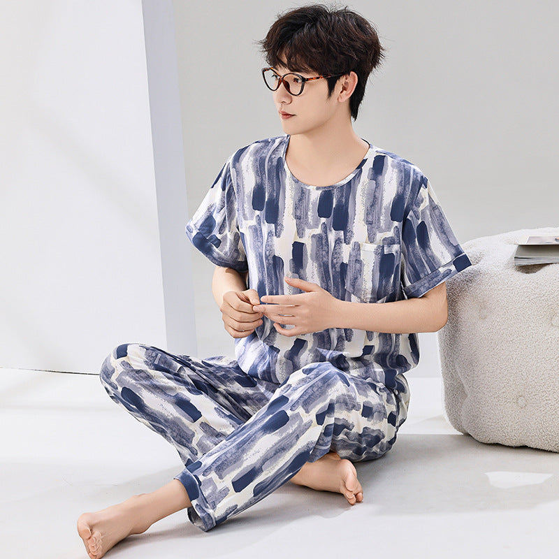 Pyjama Été Homme Manches Courtes et Pantalon Léger