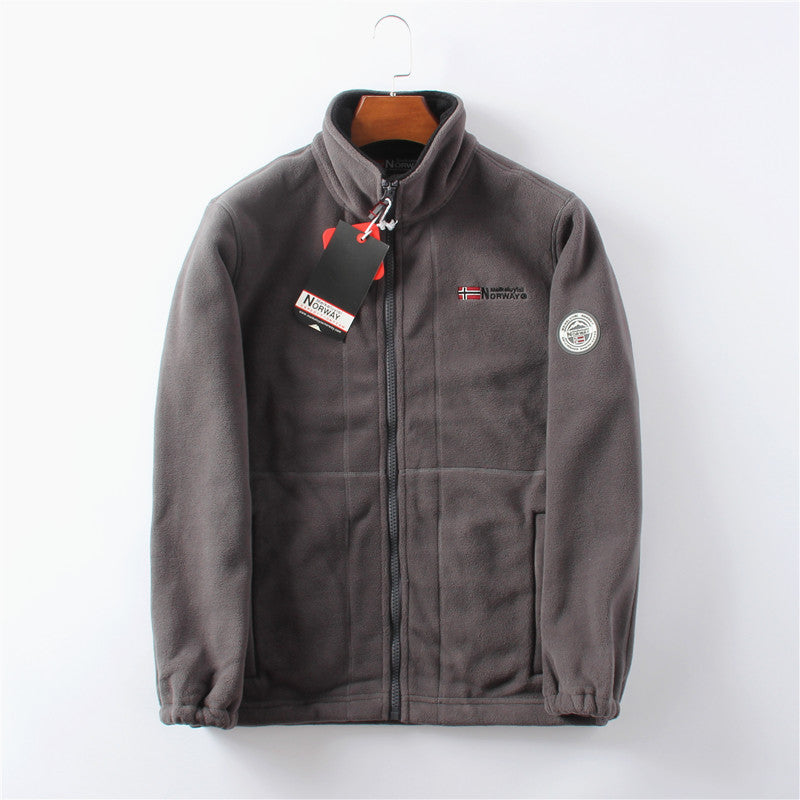 Veste hiver zippée brun homme avec logo cousu