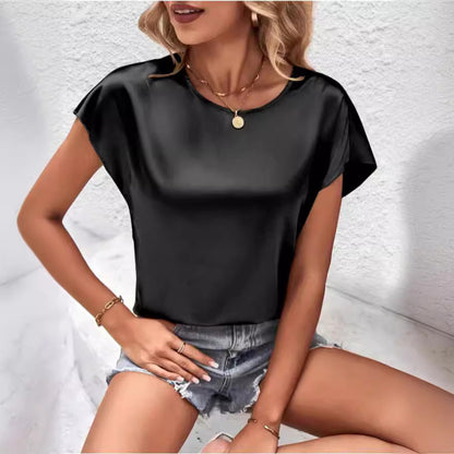 Robe Femme Noire Soie Manches Courtes Décontractée - LuxeStyle