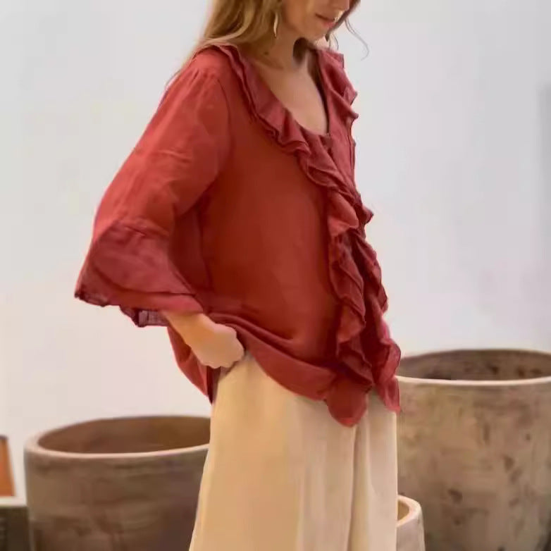 Blouse Féminine Élégante Manches Bouffantes