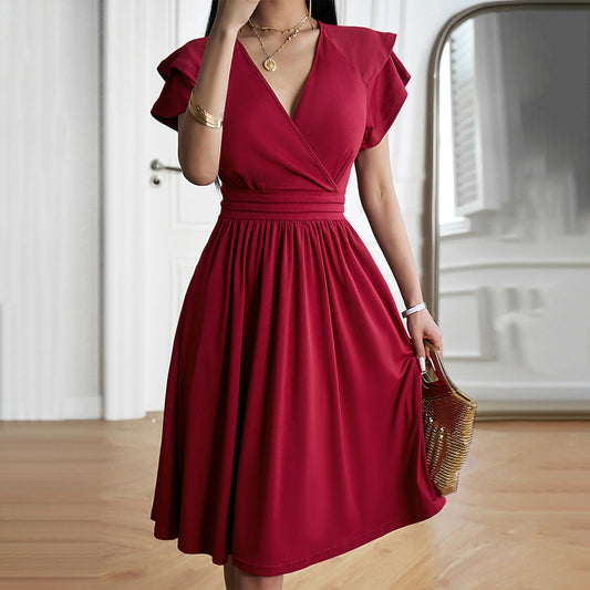 Velaria™ – Robe Midi Femme Élégante Col en V Flatteur Polyvalente