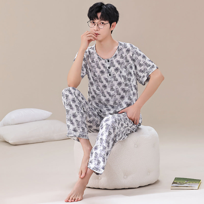 Pyjama Été Homme Manches Courtes et Pantalon Léger