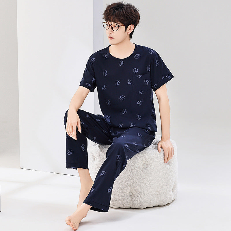 Pyjama Été Homme Manches Courtes et Pantalon Léger