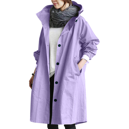 Veste De Pluie Longue À Capuche Pour Femmes | Fermeture À Boutons