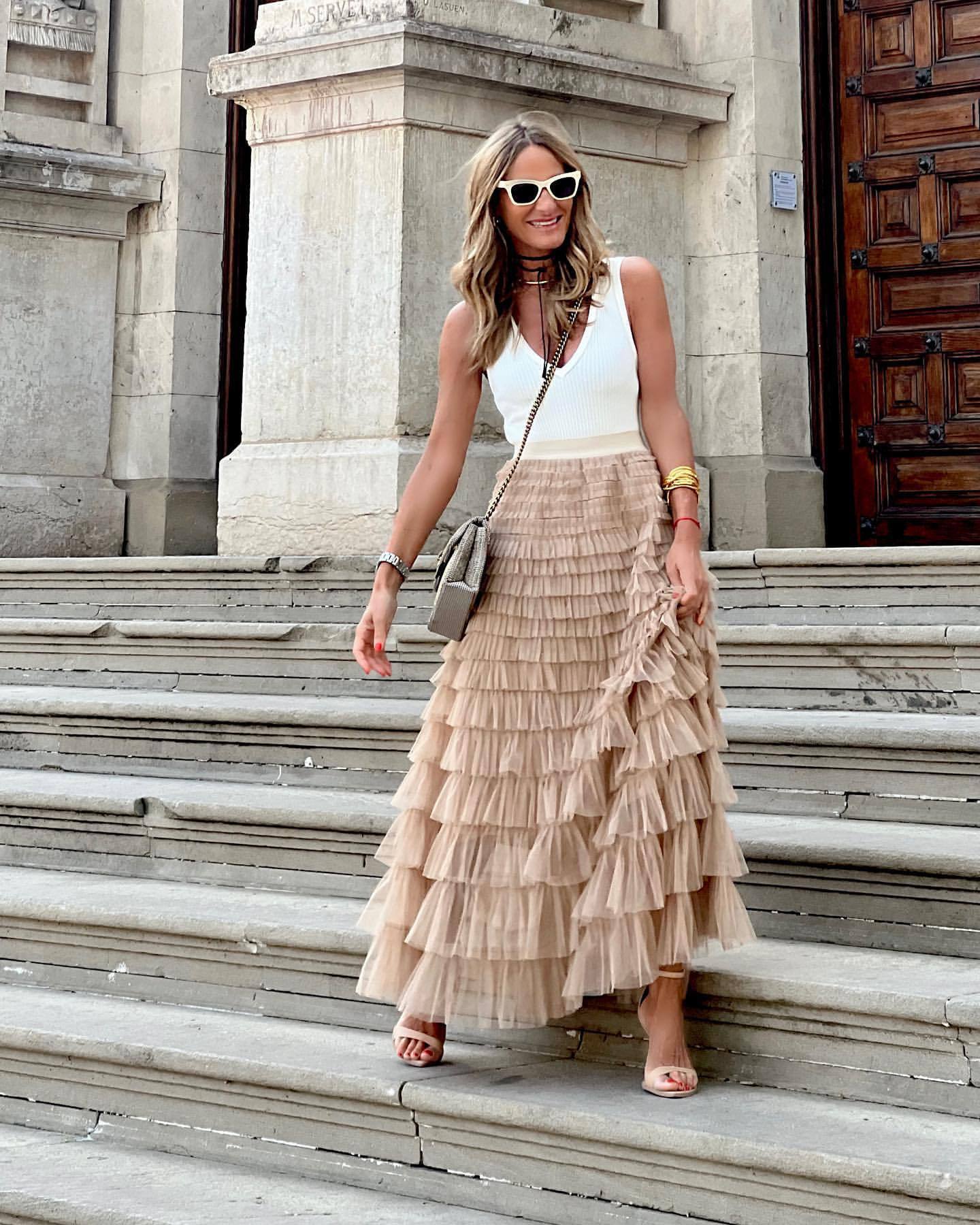 Jupe Mi-Longue Élégante à Volants Femmes - LuxeStyle