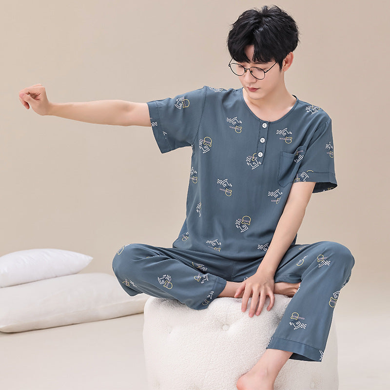 Pyjama Été Homme Manches Courtes et Pantalon Léger