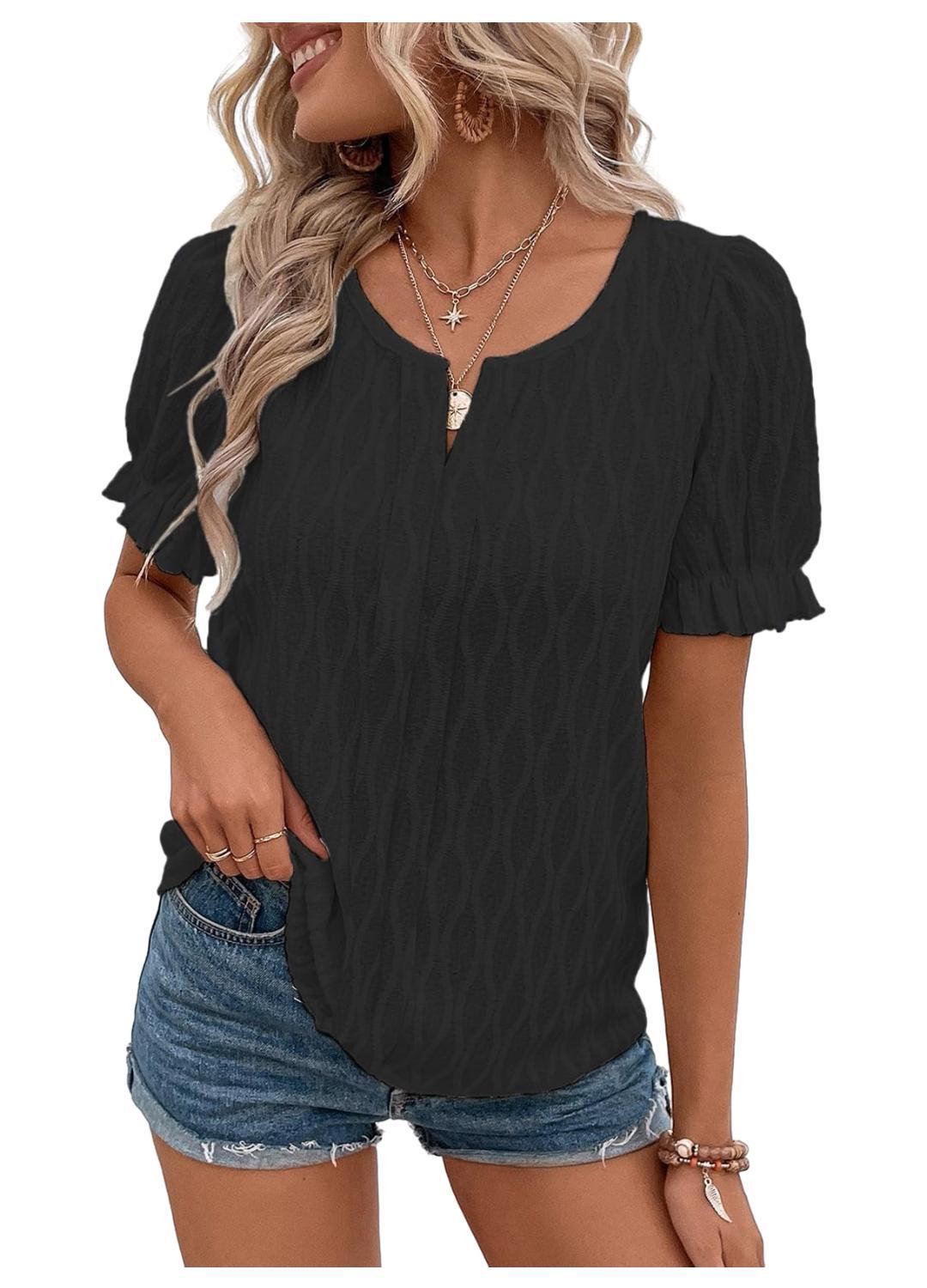 Blouse Femme Noir Élégante Manches Courtes