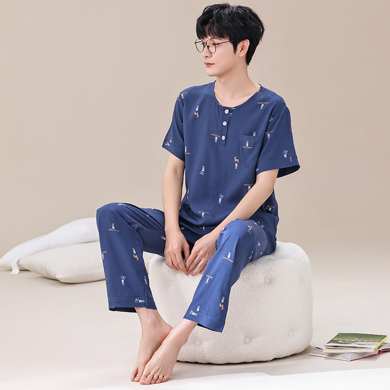 Pyjama Été Homme Manches Courtes et Pantalon Léger