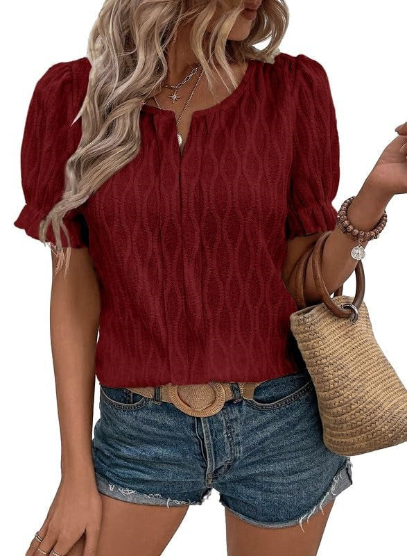 Blouse Femme Noir Élégante Manches Courtes