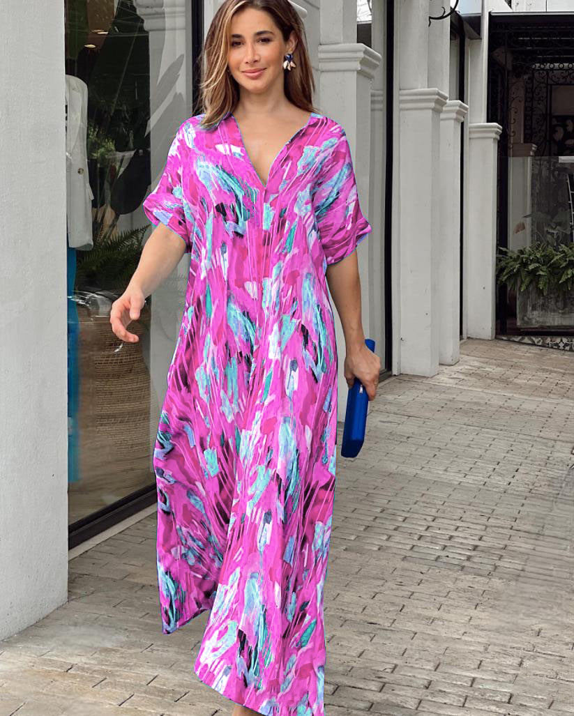Robe de Plage Élégante Femme – Caftan Léger Imprimé Floral pour Été