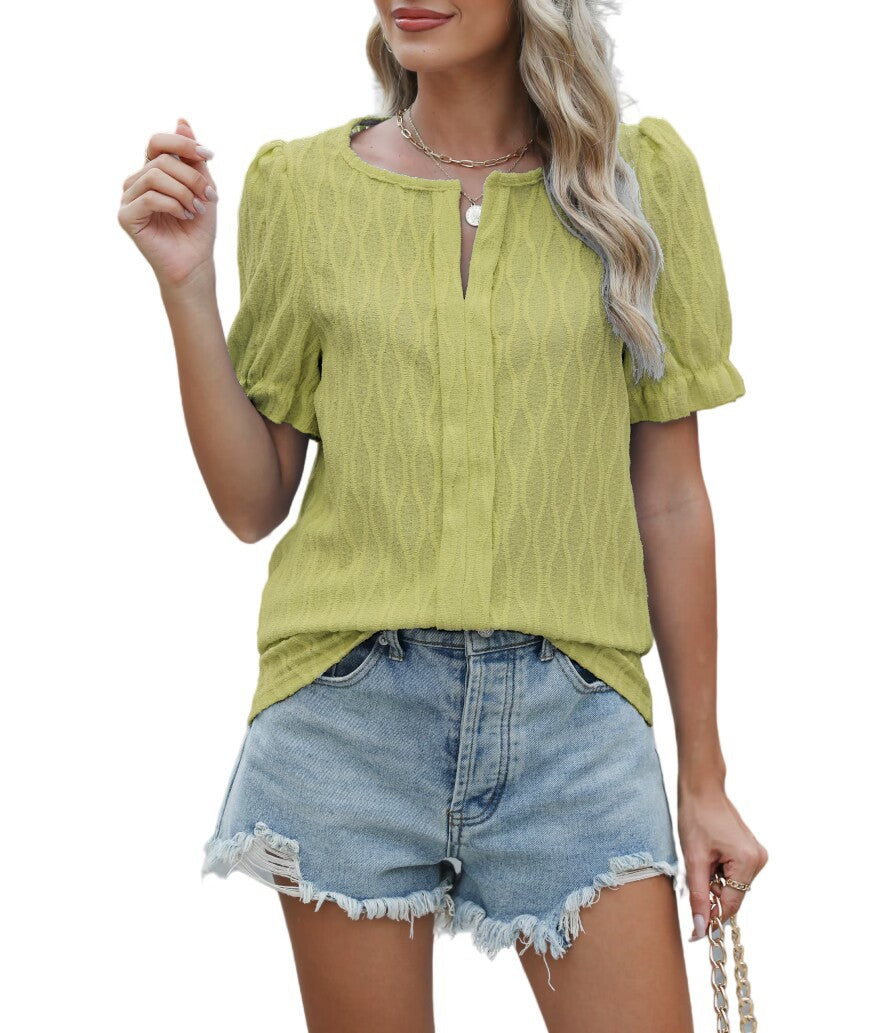 Blouse Féminine Rose Vif à Manches Courtes Brodée