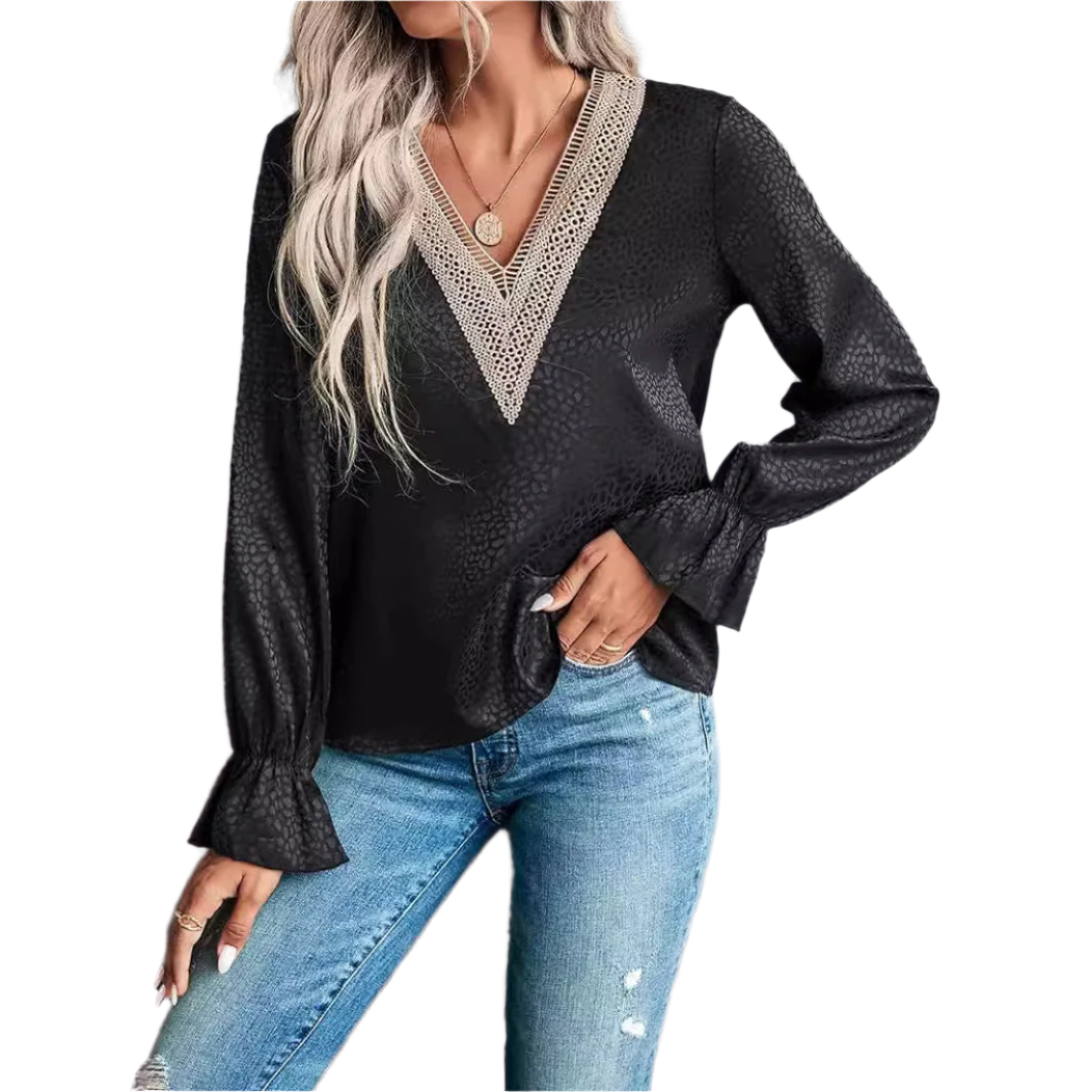 Blouse Féminine Noire Élégante à Dentelle - LuxeStyle