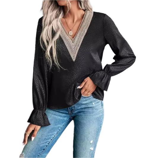 Blouse Féminine Noire Élégante à Dentelle - LuxeStyle