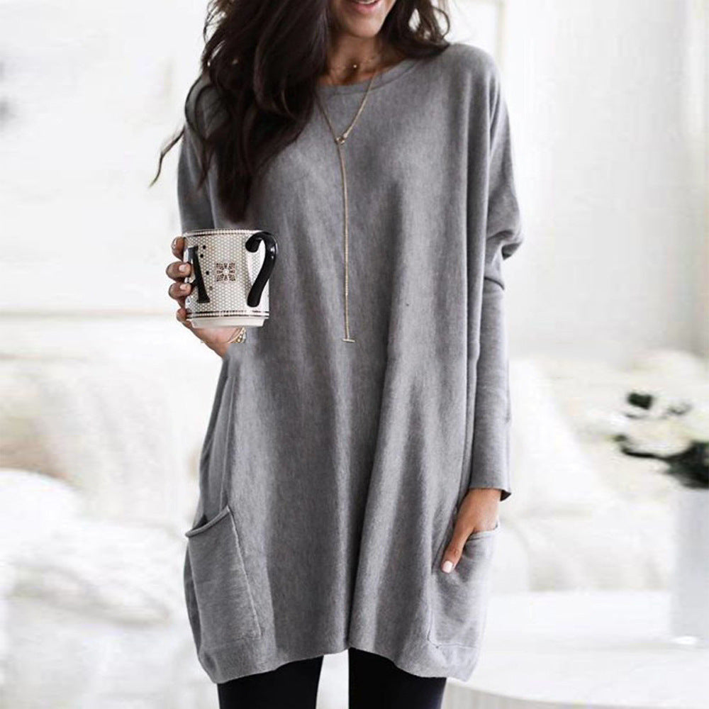 Robe Femme Élégante Manches Longues Noir avec Poches
