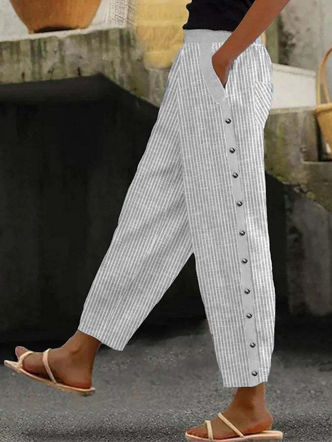 Pantalon femme rayé chic à fermeture éclair - LuxeStyle