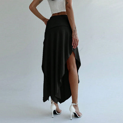 Jupe Femme Élégante Taille Basse, Ceinture Élastique & Ourlet Dégradé Chic