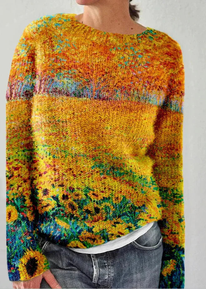 Pull Femme Floral Élégant Col Rond